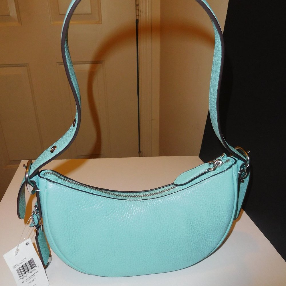 Coach Luna Medium Pebbled Faded Blue/Silver Leather Shoulder Bag—CC439--NWT - Picture 2 of 9